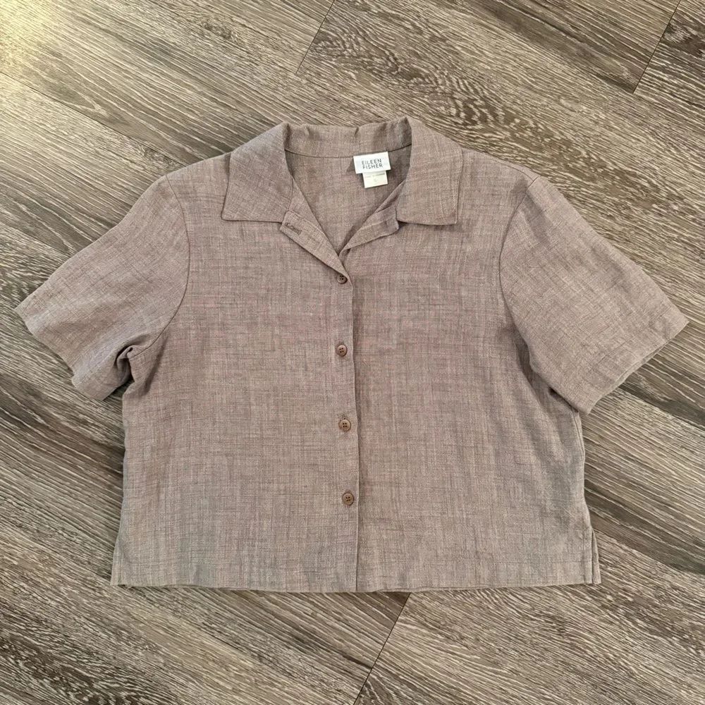 Eileen Fisher Linen Blend Short Sleeve Button Up